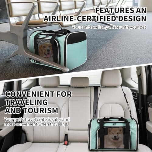 Yipincover Cat Dog Carriers Soft-Sided, Pet Travel Carrier for Small Cats Dogs Under to15lbs, Soft-Solid Collapsible Carrier (Medium,Green) — view 6