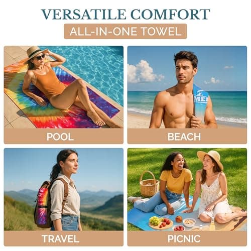 Casa Platino 6-Pack Microfiber Beach Towels – Extra Large 71"x32", Quick-Dry, Sand-Free & Lightweight – Soft, Double-Sided Swim, Pool & Travel Towels for Men, Women, Kids & Beach Essentials – Marsa — view 4