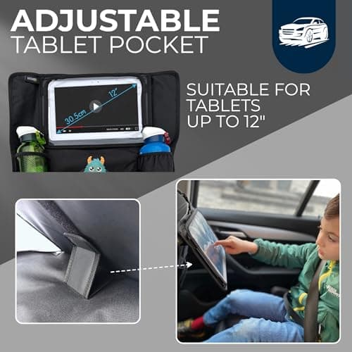 HECKBO 1x Monster Children’s Car Back Seat Organiser with Touch Tablet Holder – Insulated Drinks – Extra Large Storage Compartment – Easy Installation — view 5