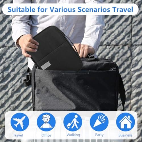 Auccu Passport Holder Travel Wallet, Large Capacity Family Travel Document Holder Organiser Waterproof for Women & Men for Cash, Passport, Boarding Pass, ID Card, Credit, Tickets, Pen, Black L — view 6