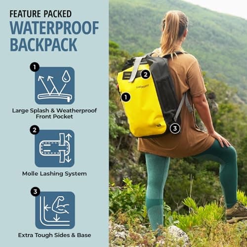 OverBoard Blue Explorer Waterproof Backpack 30L Bundle | Roll Top Floating Dry Bag for Kayaking, Beach, Boating, Hiking, Rafting | Includes Waterproof Phone Case and Backpack Organiser (Blue,30 Litre) — view 6