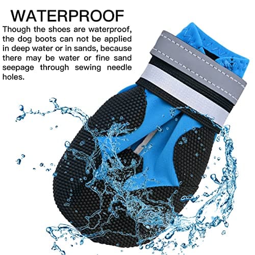 Jodsen Dog Boots, Set of 4 Waterproof Dog Shoes with Reflective Straps Anti-Slip Sole Outdoor Paw Protectors Puppy Shoes for Small Medium Dogs Autumn Winter (Blue, S) — view 4