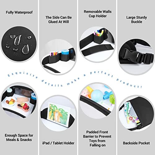 INFANZIA Kids Travel Tray for Toddler Car Seat, Travel Activity Tray for Airplane, Car Seat Lap Drawing Tray, Multifunctional Car Seat Tray Table with Storage for Kids Travel Play, Black — view 5