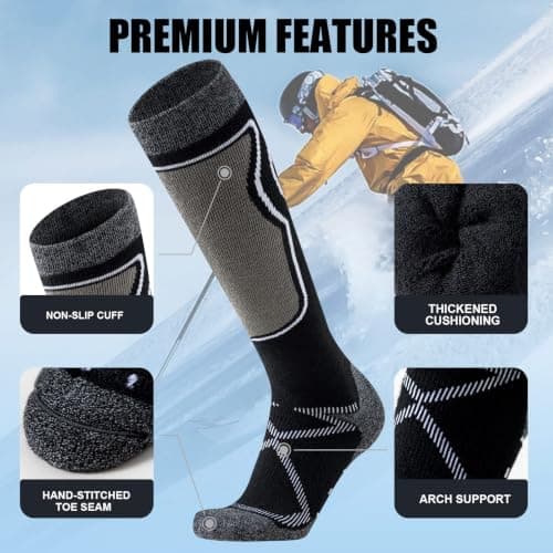 Effeet Merino Wool Ski Socks Men, Thermal Knee High Socks 2 Pairs — view 2