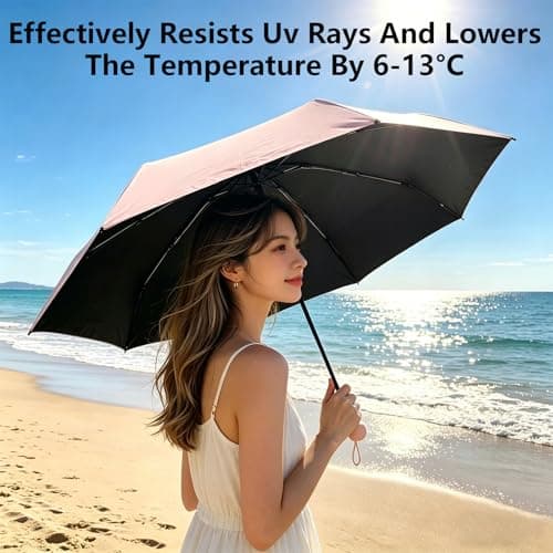 DXPETA Mini Travel UV Umbrella, 18cm Compact Pocket-Size Lightweight Folding Parasol for Sun Protection, Portable Vinyl Coating Shade for Women Girl Travel Essentials, Pink — view 6