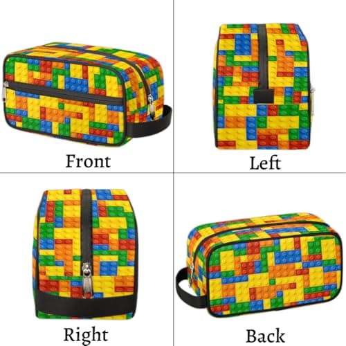 Travel Toiletry Bag for Boys Kids, Colourful Building Blocks Waterproof Hanging Cosmetic Hygiene Bags for Men, Shaving Kit with Large Capacity for Bathroom, Sports, Shower — view 6