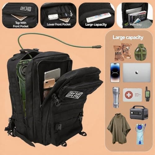 HANWELL 45L Military Tactical Backpack with 3 Flag Patches, Molle Army Bag — view 3