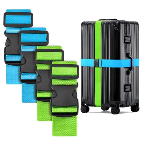 WISYOK Luggage Straps Extended, 4 Pack, 130-250cm Adjustable, SkyBlue Green