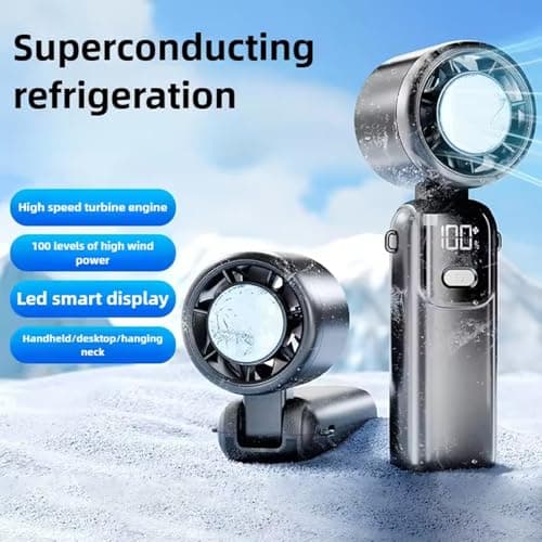 Portable High-Speed Handheld Fan with Ice Cooler, Rechargeable Turbo Fan with Ice Cooling, 100 Speeds, Foldable Mini Personal Fan with LED Display, Quiet Cooling Fan for Office Travel Outdoor (Purple) — view 2