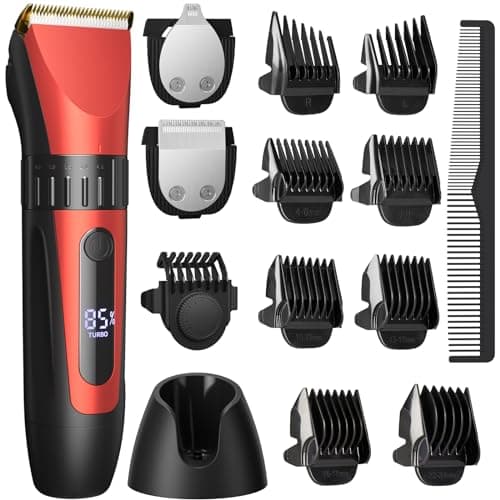 2000mAh Hair Clippers Men Cordless 4 Hours Long Running Time, Professional Hair Clipper, Low Battery Reminder, Travel Lock, Beard Trimmer Kit with 8 Limit Combs Shavers Men Waterproof