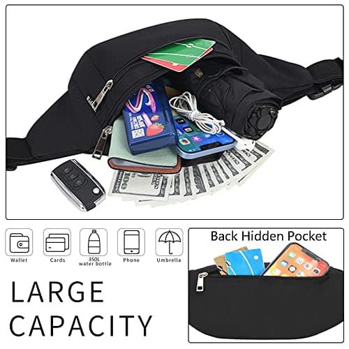 Bumbags Waist Fanny Packs for Men Women Fashion Bum Bag with Adjustable Belt for Sport Running Hiking Jogging Travel Cycling Walking Dog Boys Ladies (Black) — view 3