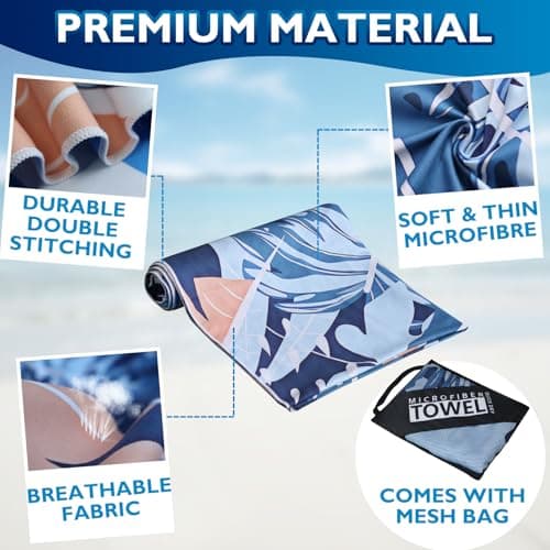Beach Towels For Adults Extra Large - 2 Pack 200x90cm Lightweight microfibre beach towel with Mesh Bags, Double Sided Sand Free Absorbent Quick Dry Microfibre Towel for Pool, Gym, Camping & Travel — view 2