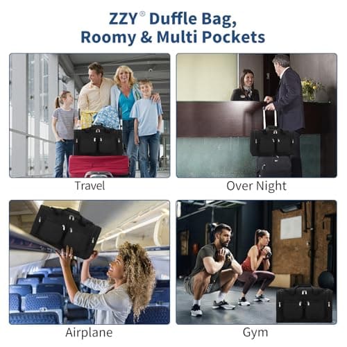ZZY Men's 40L Gym Bag Sports Duffle with Lockable Zipper, 20-Inch Holdall for Fitness, Workout, Travel, Weekend Overnight Bag (Black) — view 6