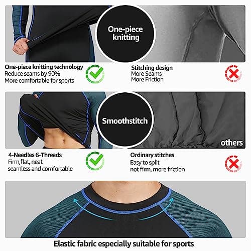 UNIQUEBELLA Mens Thermal Underwear Set Long Sleeve Tops Long Johns Thermal Base Layer Bottom Fleece Lined Quick Drying — view 4
