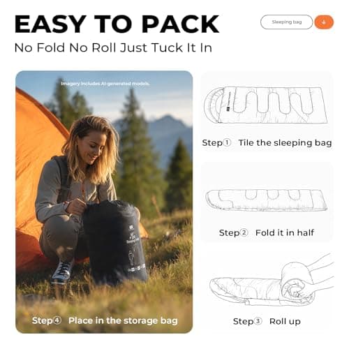TANSTRIDER Sleeping Bags for Adults Warm Weather, Compact Lightweight Backpacking Sleeping Bag with Compression Sack for Youth, Camping Essentials Gear for Hiking Travel Climbing Outdoor & Indoor Use — view 6