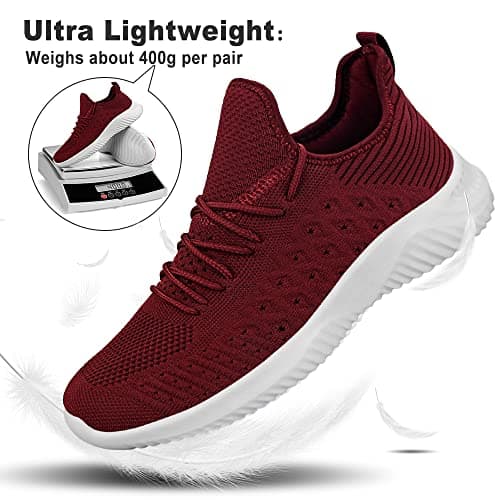 Feethit Men's Running Shoes Breathable Lightweight Comfortable Fashion Non-Slip Sneakers for Men, Burgundy, 9 UK — view 5