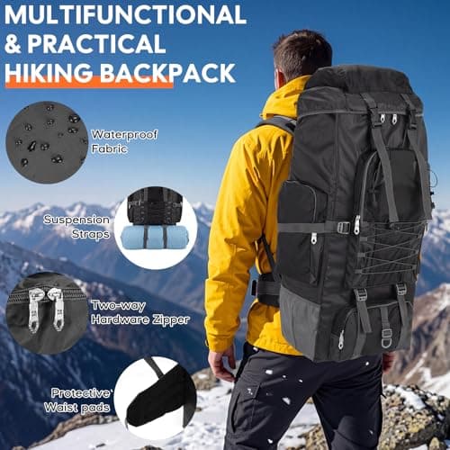 Coikes Hiking Backpack 90L Large Camping Rucksack Foldable Camping Backpack for Men Women Waterproof Hiking Rucksack Daypack Travel Bag for Trekking Mountaineer Climbing Walking Outdoor Sports — view 4