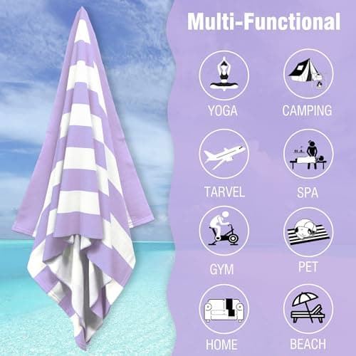 HENBAY Large Oversized Beach Towel - Fluffy 35 x 70 Inch Plush Microfiber Pool Towel, Purple Striped Quick Dry Cabana Swim Towel — view 5