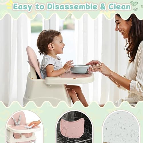 LALAHO 3-in-1 Baby High Chair W/ 5-Point Harness and Locking Wheels, Pink — view 5