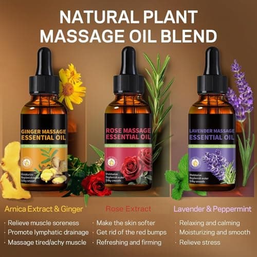 3PCS Massage Oil Set, Ginger, Rose, Lavender & Eucalyptus, 3 x 30ml — view 2