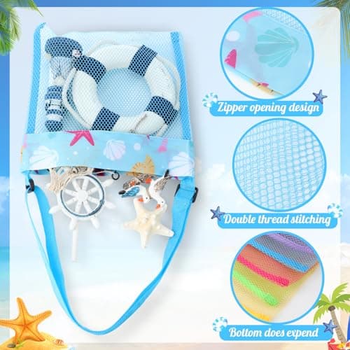 Boao 20 Packs Mesh Beach Bag Sand Toy 9.5 x 9 Inch Seashell Collecting Bag Outdoor Swimming Beach Accessories Gift for Boys and Girls (Bright,Cartoon Pattern) — view 3