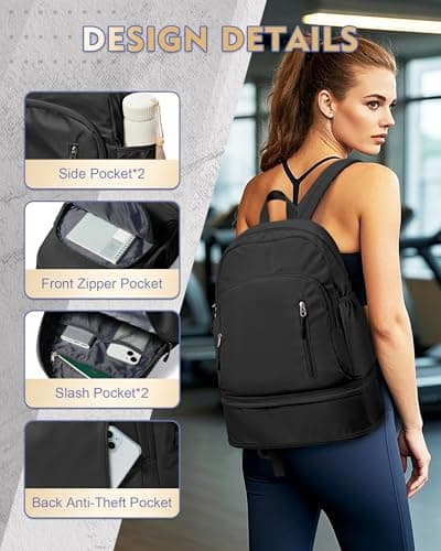 VENATIN Gym Backpack for Women Men,Lightweight Gym Bag with Shoes Compartment & Wet Pocket, Waterproof Backpack swimming bag Sports Travel Casual Daypack,Black — view 3
