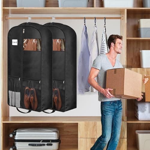 BH7STAR 43" Heavy Duty Garment Bags for Travel 6.5" Gusseted Suit Bags for Closet Storage 2 Handles Hanging Clothes Bag with Pocket Mens Suit Cover for Shirts, Coats, Dresses, Suit Holder, 2 Pack — view 2