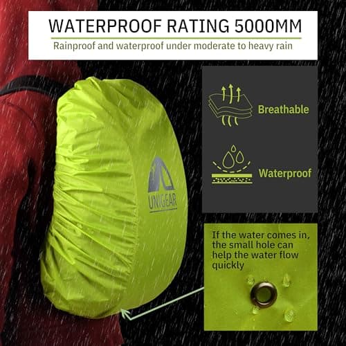 Unigear Rainproof Backpack Cover, 10-90L Waterproof Dustproof Durable Abrasion Resistant Protective Cover for Camping, Hiking, Travel, Cycling (Green, M) — view 2