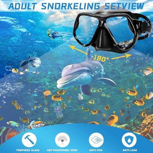 Adult Snorkeling Gear Snorkel Set with Dry Top System 180 Degree Panoramic Snorkel Mask,Snorkel Mask Set Leak-proof (Black) — view 4