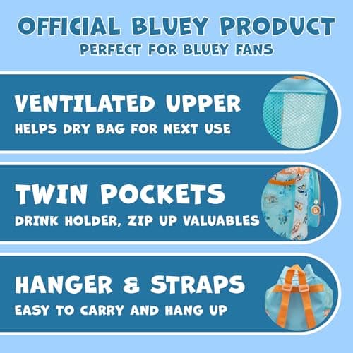 Bluey Swimming Bag Kids Childrens Beach Pool Swim Drawstring Backpack For Boys Or Girls - Blue — view 5