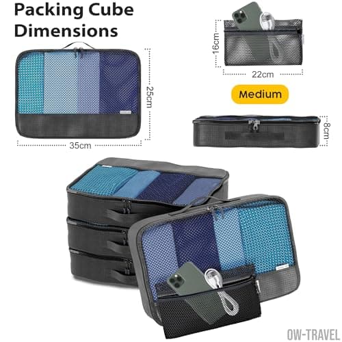 OW-Travel Packing Cubes for Suitcases 5 Pcs Black Medium with Mesh Pouch — view 4