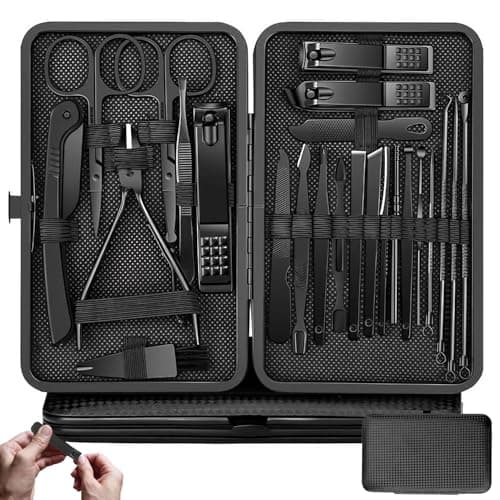 24Pcs Nail Clippers Set for Mens Grooming Kits, Mens Manicure Set for Women, Nail Scissors Stainless Steel Professional Pedicure Sets for Feet, Nail Care Tools Grooming Kit with Travel Case