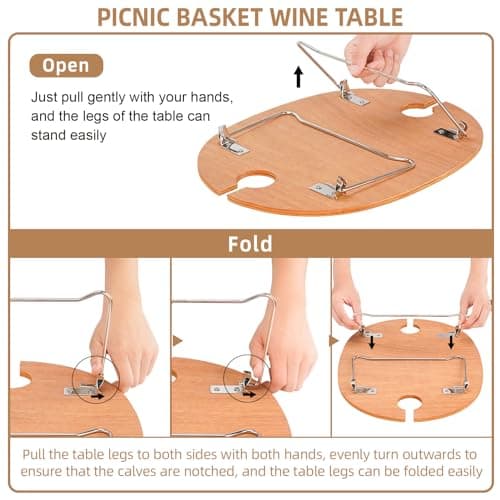 STBoo Picnic Basket for 2, Insulated Wicker Hamper with Table, (Beige New) — view 4