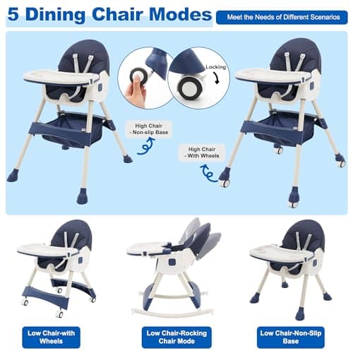 High Chair Adjustable Folding Baby Chair with Multiple Height and 3 Position Backrest 5 in 1 Convertible High Chair Sturdy Portable Travel Friendly Highchair — view 3