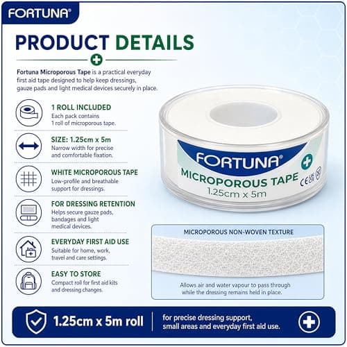 Fortuna Microporous Tape 1.25cm x 5m, White Hypoallergenic Surgical Adhesive Dressing Tape, Breathable Non Woven Medical First Aid Tape for Securing Dressings, Bandages, Gauze & Devices — view 5