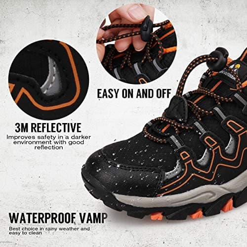 UOVO Boys Trainers Kids Walking Shoes Low-Top Sneakers Children Waterproof Trekking Hiking Footwear Running Shoes Black Orange Size 5 UK — view 3
