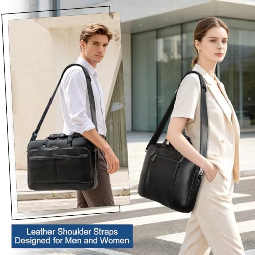 TIDING Genuine Leather Shoulder Strap Replacement for Laptop Briefcase — view 2