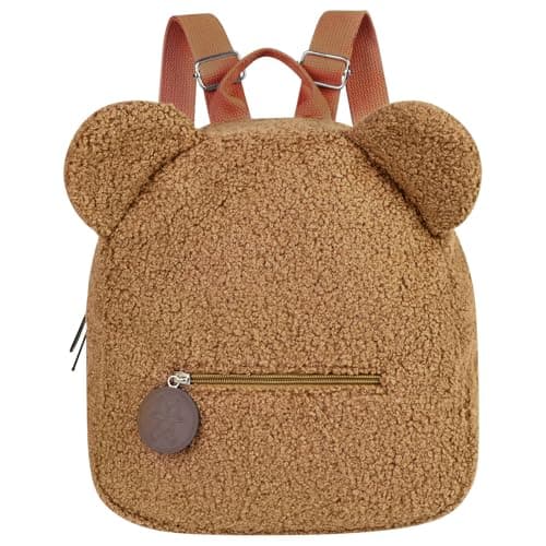 Aomig Kid Mini Furry Backpack, Toddler Mini Cute School Rucksack, Preschool Kindergarten Elementary Small Backpack, Toddler Girl Boy Adjustable Rucksack, Plush Backpack for School Travel(Dark Brown)