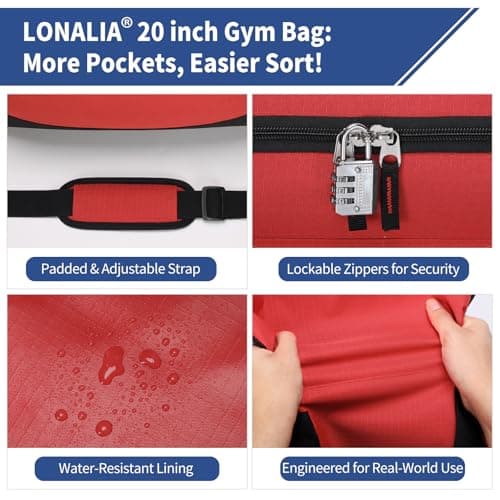 LONALIA 45L Sports Holdall Bags for Men, Gym Duffle Bag, Red — view 4