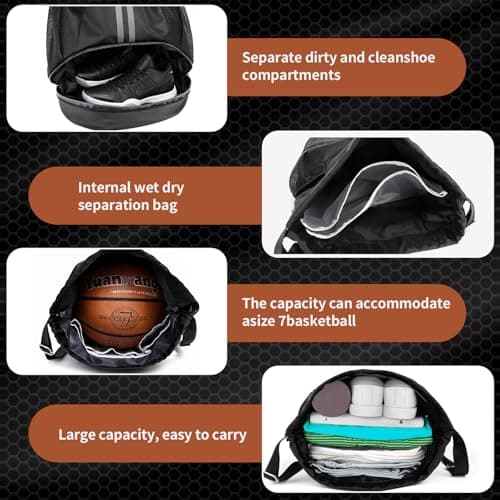 PE Bags Drawstring, Waterproof Unisex Swimming Sports Gym Black Backpack — view 4