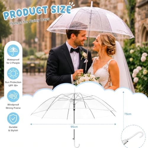 Hestya 12 Pack 37.4 Inch Clear Umbrellas for Wedding Semi-automatic Handle — view 2