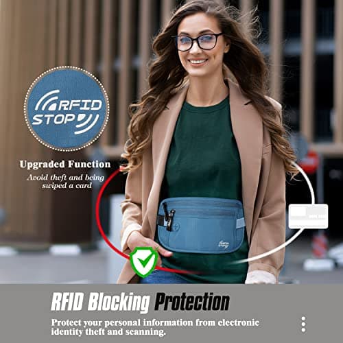 MoKo Travel Money Belt with Hidden RFID Blocking Wallet, Blue — view 2