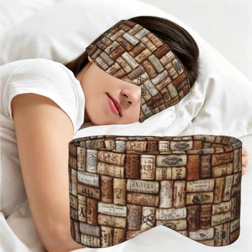 Wine Cork Print Sleep Mask,Coverage Eye Mask,Soft Breathable Blindfold for Travel Nap Work