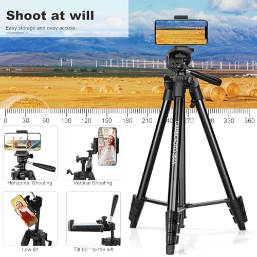 CAMBOFOTO Portable Tripod for Live Stream134cm/52.75in Aluminum Lightweight Tripod with Phone Holder for Camera and for iPhone and Other Android Smartphones … — view 4