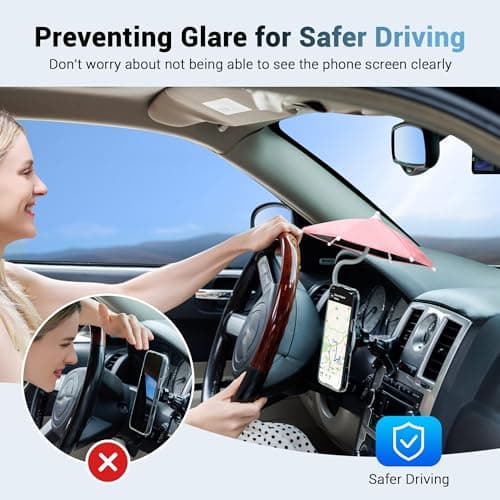 Double Magnetic Car Phone Umbrella,UPF45+ Sun Shade Shield for Driving Pink — view 6