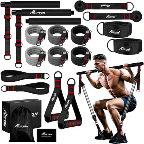 HPYGN Pilates Bar Kit with Resistance Bands, Heavy Multifunctional 270lbs Pilates Equipment for Strength Training, Abs, Back, Arms, Portable Home Gym & Travel Fitness Gear, Exercise Bands for Men