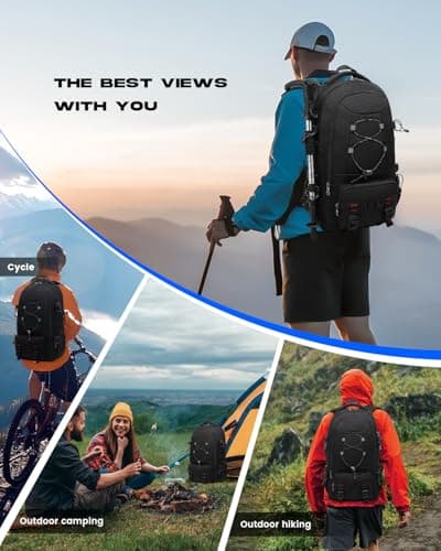 Besttravel Travel Backpack, 45L Hiking Backpacks Water Resistant Multi-functional Trekking Rucksack Travel Laptop Backpack Mens Fits 17.3 Inch Computer for Camping Climbing Cycling, Black — view 6