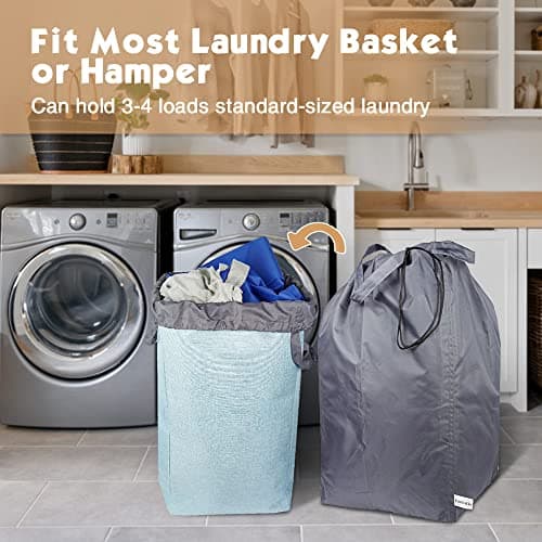 UniLiGis Washable Travel Laundry Bag with Handles and Drawstring (2 Pack), Heavy Duty Large Enough to Hold 3 Loads of Laundry, Fit a Laundry Basket or Clothes Hamper, 27.5x34.5 in,Grey — view 3