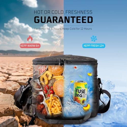 1TG Tactical Insulated Lunch Bag, Cooler Bag Thermal Food Delivery Bag Insulated Picnic Lunch Bag Foldable Cool Box for Work Travel Camping Picnic Beach, 18L-24L, Camo Black — view 3