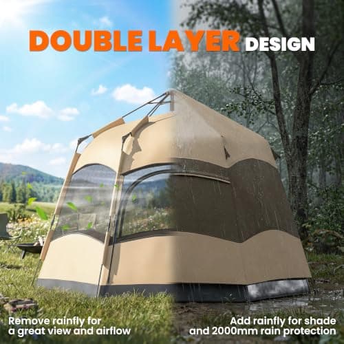 Outsunny Double Layer Instant Pop Up Tent with Rainfly 3 Man Brown — view 4